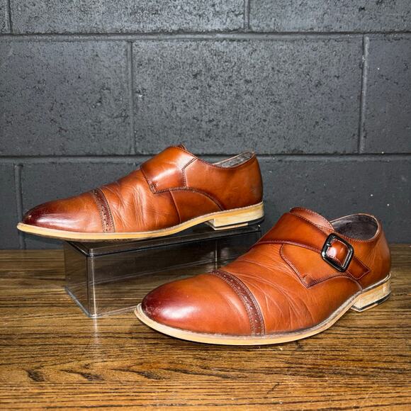Stacy Adams Cap Toe Monk Strap Dress Shoes Cognac Brown Leather 11.5M main image 6
